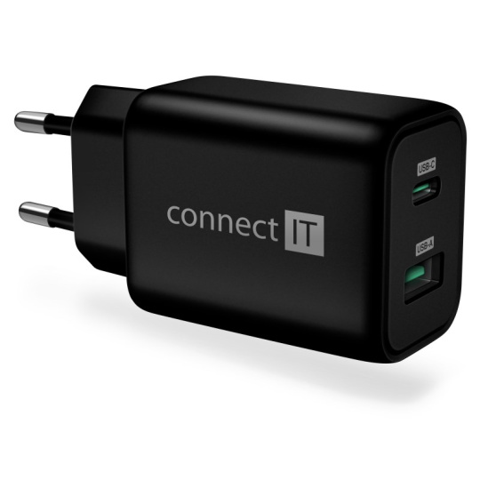 CONNECT IT Wanderer2 GaN nabíjecí adaptér 1×USB-C + 1xUSB-A, 33W PD, černá