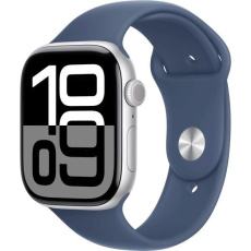 Apple Watch Series 10 GPS + Cellular 42mm Silver Aluminium Case with Denim Sport Band - S/M