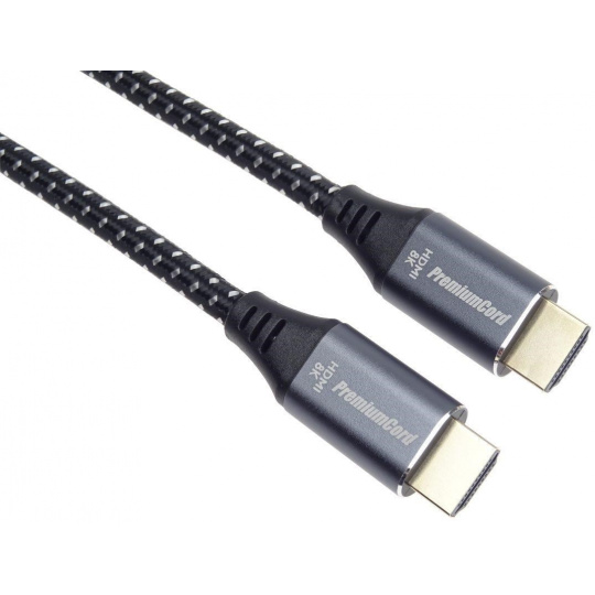 Kábel HDMI PREMIUMCORD 2.1 vysokorýchlostný + ethernetový kábel 8K@60Hz, pozlátené konektory, 1 m