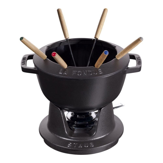 Staub sada na fondue, 20 cm, litinový, 2.36 l, až pro 6 lidí, pro všechny zdroje tepla, černá