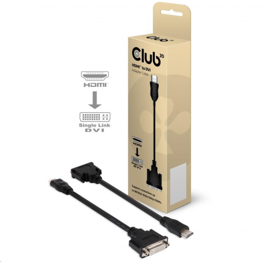 Club3D Pasívny adaptér HDMI na DVI-D s jedným prepojením (M/F), 22 cm