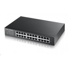 Zyxel GS1900-24E 24-portový stolový gigabitový webový inteligentný prepínač: 24x gigabitový metal, IPv6, 802.3az (zelená), bez ventilátora, racková súprava