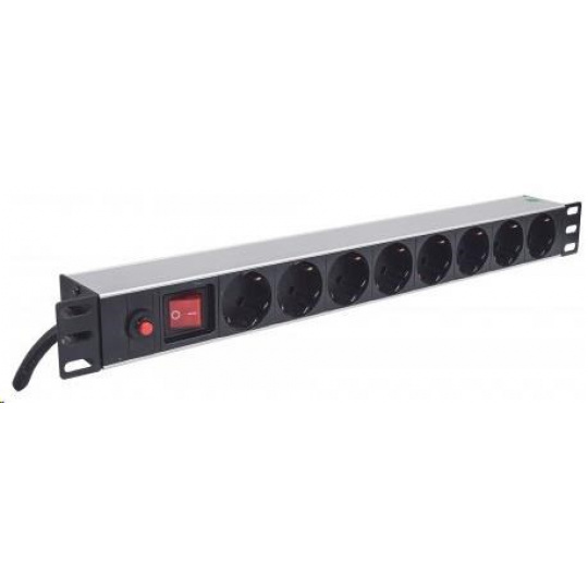 Intellinet 19" 1U Rackmount 8-Way Power Strip - nemecký typ, distribučný panel, 8x DE zásuvka, 3m kábel