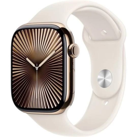 Apple Watch Series 10 GPS + Cellular 42mm Gold Titanium Case with Starlight Sport Band - S/M