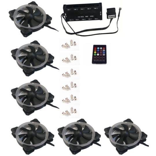 EUROCASE ventilátor RGB 120mm (Turbine blade, FullControl Led), set 6ks + controller