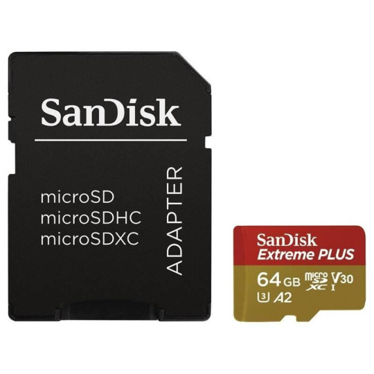 Karta SanDisk micro SDXC 64GB Extreme PLUS (200 MB/s Class 10, UHS-I U3 V30) + adaptér