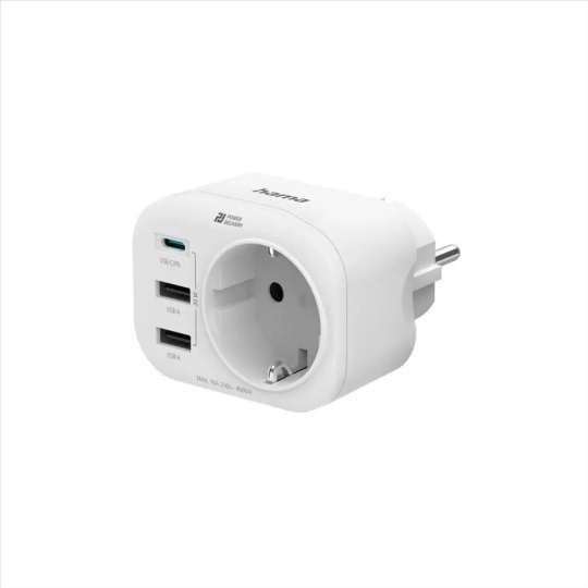 Hama zásuvková USB nabíjačka, 1x el. zásuvka, 1x USB-C PD, 2x USB-A, 20 W