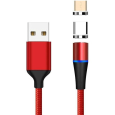 PremiumCord Magnetický micro USB a USB-C nabíjecí a datový kabel, 1m, červená