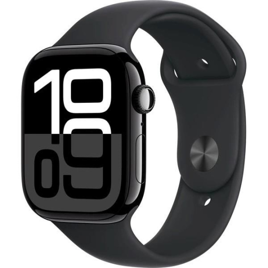 Apple Watch Series 10 GPS + Cellular 42mm Jet Black Aluminium Case with Black Sport Band - M/L