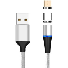 PremiumCord Magnetický micro USB a USB-C nabíjecí a datový kabel, 1m, stříbrná