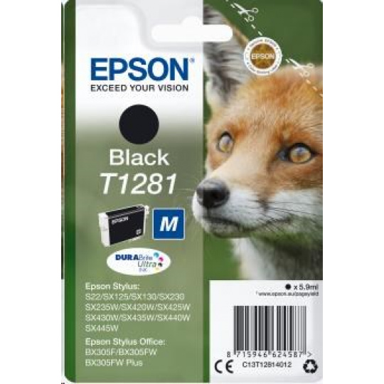 Atrament EPSON čierny Singlepack "Fox" Black T1281 DURABrite Ultra Ink (5,9 ml)