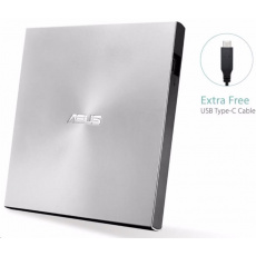 ASUS DVD ZenDrive SDRW-08U9M-U SILVER, externá tenká DVD-RW, USB Type-C/Type-A, M-DISC